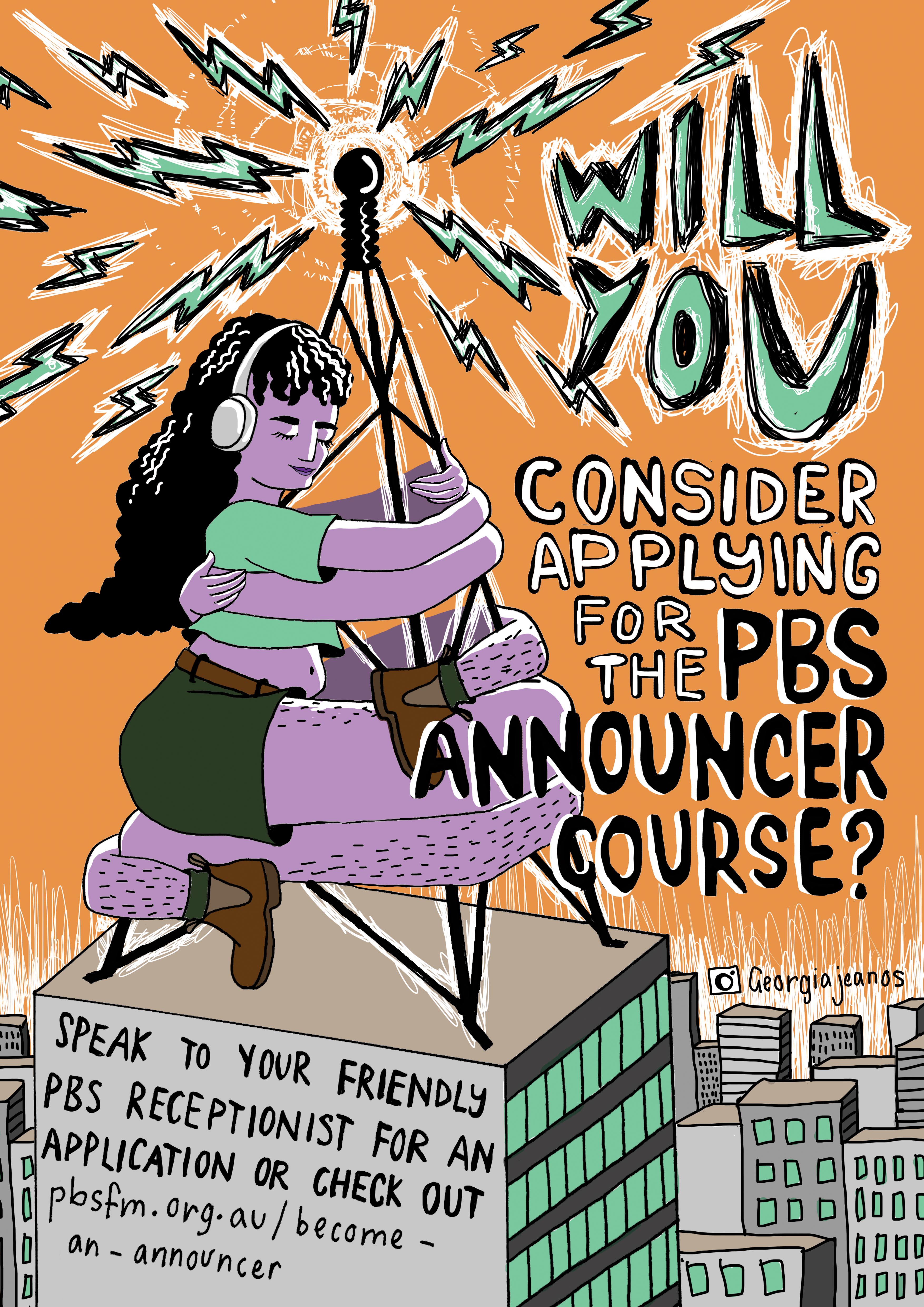 PBS Annoucner Course. Poster by Georgia Jean White.