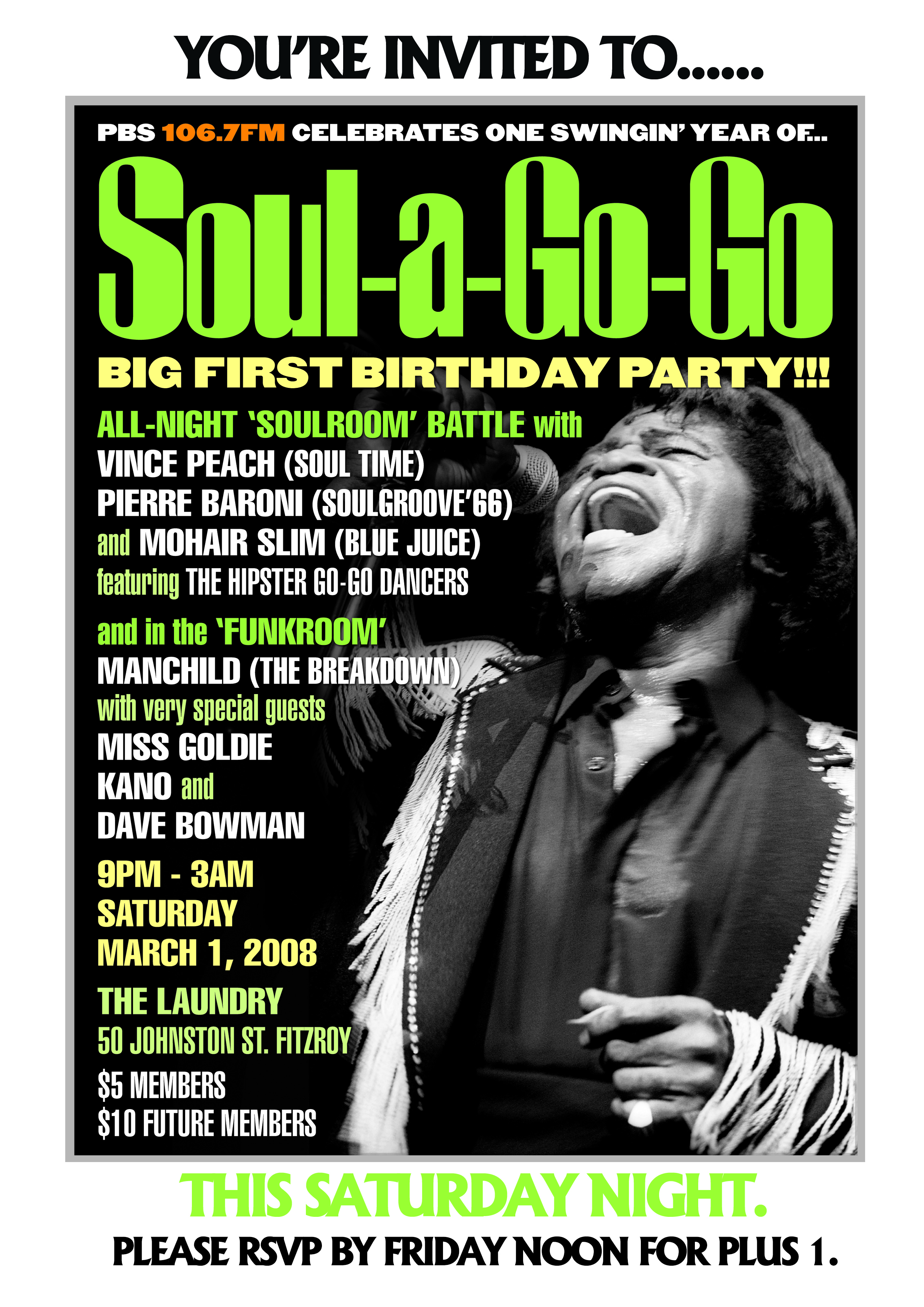 Soul A Go Go 1 year anniversary invite poster